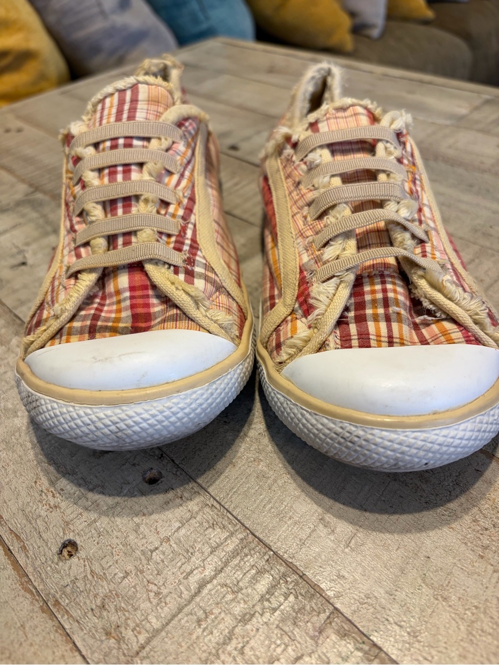 Joe Boxer Plaid Slip-On Sneakers in Red and Tan